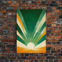 Load image into Gallery viewer, Emerald Green Sun Burst, Art Deco Style, Framed Canvas Print, Ready To Hang Framed Wall Art, Living Room Wall Hanging
