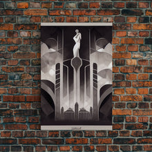 Carregar imagem no visualizador da galeria, Black And White Art Print, Art Deco Architecture, Framed Canvas Print, Ready To Hang Framed Wall Art, Living Room Wall Hanging
