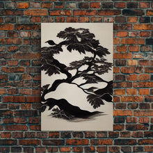 Carregar imagem no visualizador da galeria, Black and White Bonsai Tree, Framed Canvas Print, Ready To Hang Framed Wall Art, Living Room Wall Hanging
