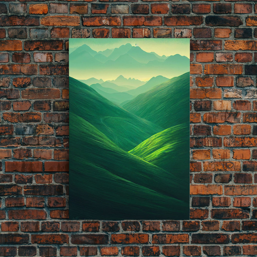 Emerald Green Landscape, Rolling Hills of Ireland, Framed Canvas Print, Ready To Hang Framed Wall Art, Living Room Wall Hanging