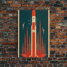 Carregar imagem no visualizador da galeria, Art Deco Space Travel Poster Art, Framed Canvas Print, Ready To Hang Framed Wall Art, Living Room Wall Hanging
