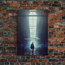 Load image into Gallery viewer, Cyberpunk Android In An Abandoned City, Dystopian Post Apocalyptic Art, Framed Canvas Print, Ready To Hang Framed Wall Art, Living Room
