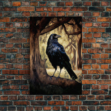 Load image into Gallery viewer, Portrait of a raven, cool crow art, framed canvas print

