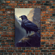 Load image into Gallery viewer, The raven, cool mountain crow art, raven in a forest portrait, fine art poster print
