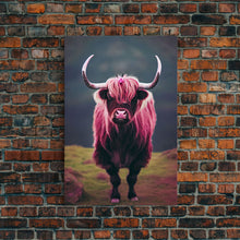 Cargar imagen en el visor de la galería, Colorful farmhouse art, Highland cow, Scotland cattle, framed canvas print, pink cow
