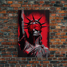 Load image into Gallery viewer, Blindfolded Statue of Liberty Graffiti art, framed canvas print, dystopian art

