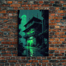 Load image into Gallery viewer, Cyberpunk Dystopian Emerald Green Town City Background Fine Art Print, Wall Decor, Wall Poster, Wall Art Print
