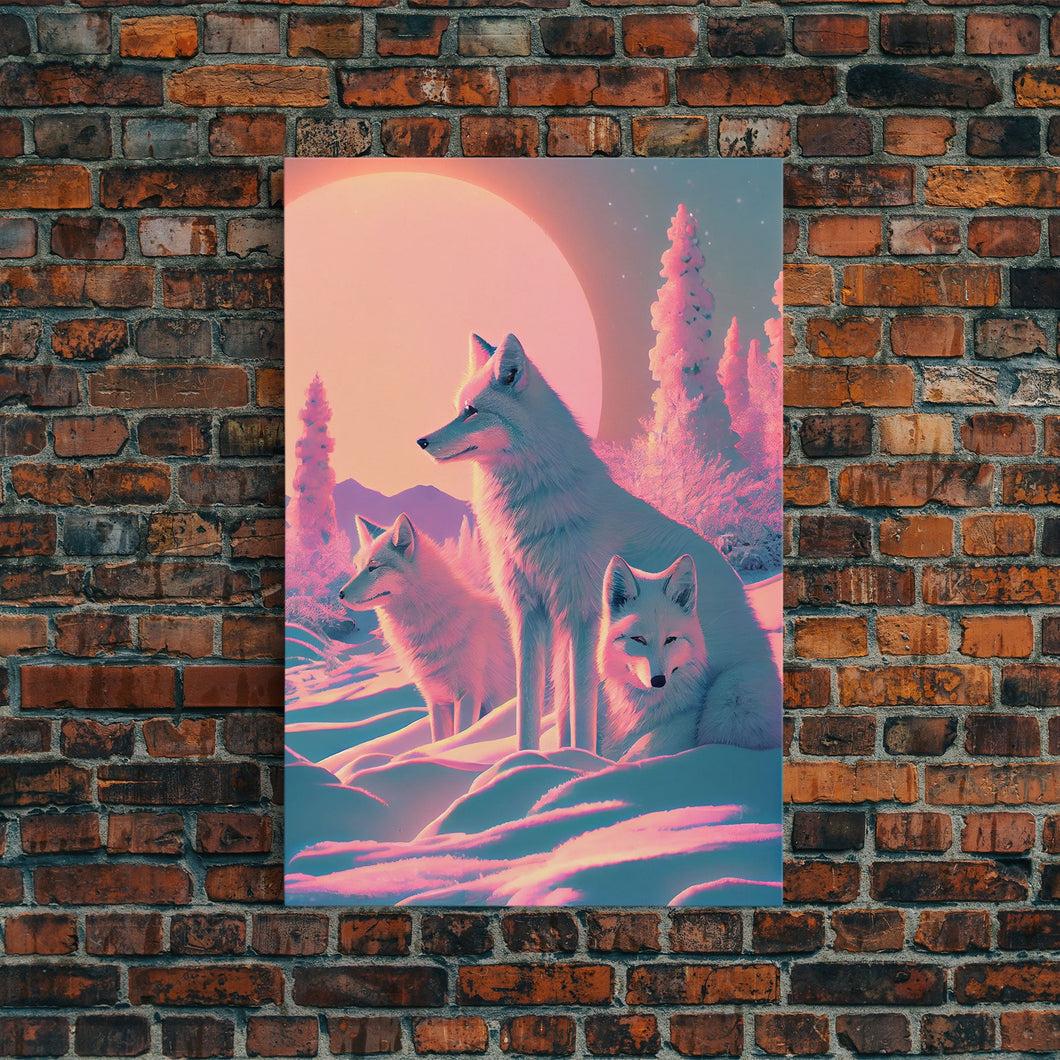 Cute Arctic Fox Art, animal prints, framed canvas print wall art, vaporwave aesthetic soothing art