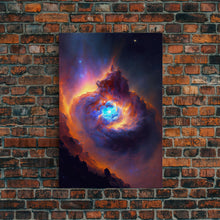 Cargar imagen en el visor de la galería, Colorful Nebula in Deep Space, Framed canvas print, retrowave watercolor space art
