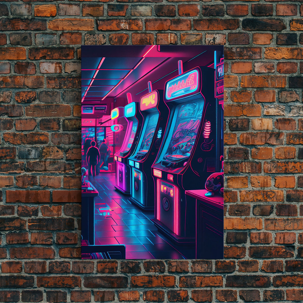 Game Room Decor, Framed Canvas Print, Synthwave Arcade, Boys Room, Gamer Gift, Gaming Wall Art, Video Game Posters, Teen Room