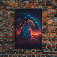 Load image into Gallery viewer, Cheetah Art Print, Framed Canvas Print, Leopard Art, Leopard Print, Retro Synthwave Art, Cheetah Wall Art, Cheetah Painting
