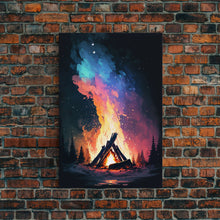 Carregar imagem no visualizador da galeria, Campfire Print, Framed Canvas Art, Original Artwork, Hiking, Up North, Lake Life, Cabin Decor

