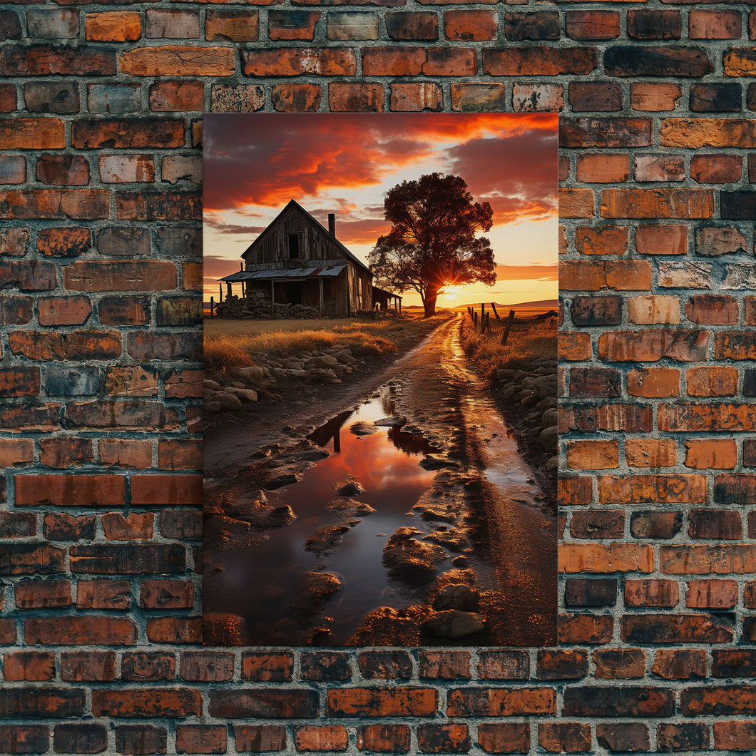 Country Lane Sunset Canvas Print, Country Roads, Dirt Road Art, Primitive Decor