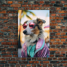 Load image into Gallery viewer, Border Collie Wall Print, Dog Wall Art, Dog With Shades, Pink Hoodie, Funny Art, Framed Wall Art, Framed Canvas, Wall Print, Wall Canvas
