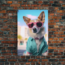 Cargar imagen en el visor de la galería, Corgi Wall Print, Dog Wall Art, Dog Sunglasses, Teal Shirt, Funny Wall Art, Framed Wall Art, Framed Canvas, Wall Print, Wall Canvas
