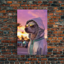 Cargar imagen en el visor de la galería, Chihuahua Wall Print, Dog Wall Art, Dog Sunglasses, Dog In Pink Hoodie, Funny Art, Framed Wall Art, Framed Canvas, Wall Print, Wall Canvas
