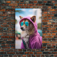 Cargar imagen en el visor de la galería, Corgi Pink Hoodie Wall Print, Animal Wall Art, Dog Portrait, Dog Art Print, Framed Wall Art, Framed Canvas, Wall Print, Wall Canvas
