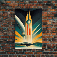 Carregar imagem no visualizador da galeria, Art Deco Style Spaceship, Space Exploration, Science Fiction / SciFi Canvas Print, Ready to Hang Wall Art
