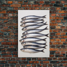 Load image into Gallery viewer, Sardines Art Print - Framed Canvas Art - Oil Painting Still Life Print - French Kitchen Art - Restaurant Art - Sardine Still Life - Fish Art
