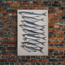 Cargar imagen en el visor de la galería, Minimalist Sardines Art Print - Framed Canvas Art - Oil Painting Still Life Print - French Kitchen Art - Restaurant Art - Boho Farmhouse Art
