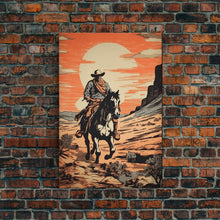Load image into Gallery viewer, Cowboy Wall Decor, 12x18 Art Print, Equestrian Wall Art, Western Decor, Southwestern Art, Wild West Painting Wall Art, Framed Canvas Print
