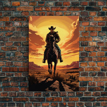 Load image into Gallery viewer, Cowboy Wall Decor, 12x18 Art Print, Equestrian Wall Art, Western Decor, Southwestern Art, Wild West Painting Wall Art, Framed Canvas Print
