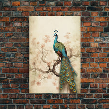 Load image into Gallery viewer, peacock wall art | peacock art print | boho wall art | peacock poster | mid century modern art | home office wall art | Farmhouse Canvas Art
