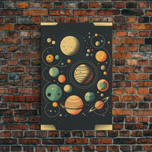 Carregar imagem no visualizador da galeria, Art Deco Inspired Planetary Solar System Art, Framed Canvas Print, Cute Nursery Decor

