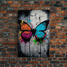 Load image into Gallery viewer, Graffiti Butterfly Art, Framed Canvas Print, Large Wall Art, Contemporary Punk Art, Butterflies, Pop Art, Paint Splatter Art
