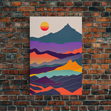 Load image into Gallery viewer, Scandinavian Inspired Pacific Northwest Art, Minimalist Boho Style Forest Landscape, Framed Canvas Art, Abstract Art, Purple Mountains
