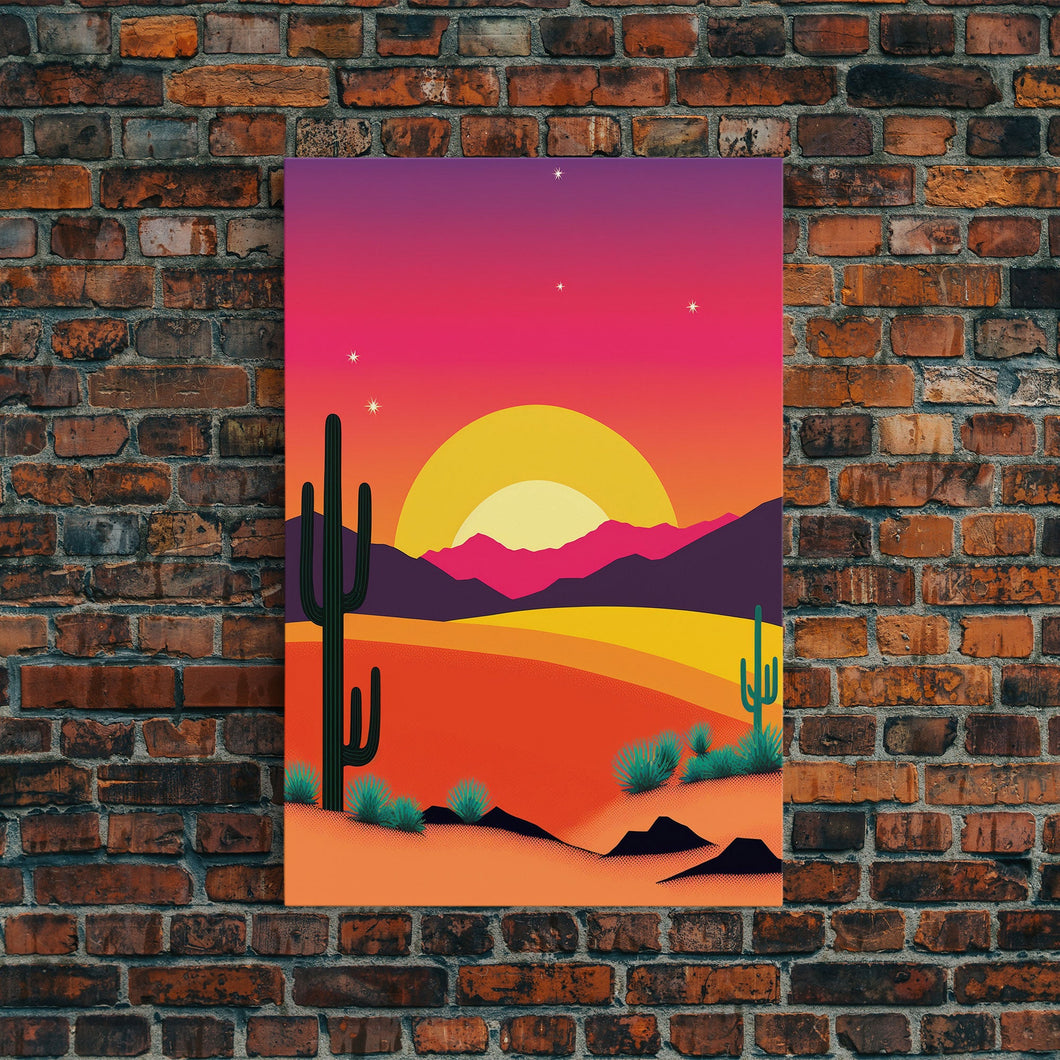 Framed Canvas Art | Sunset Desert Landscape | Pop Art Style | UV-Resistant Coating | Hand-Stretched | 1.5