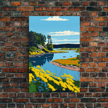 Cargar imagen en el visor de la galería, Colorful Pop Art Picture of a Stream, Framed Canvas Print, Surrealist High Contrast Cel Shaded Landscape Art
