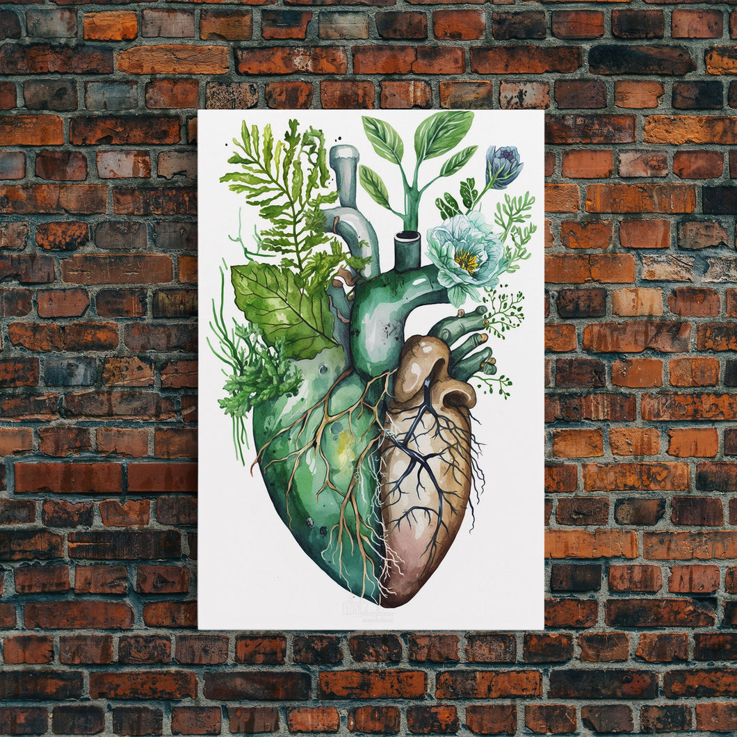 Florapunk Heart, Anatomical Heart Painting Canvas Print, Watercolor Heart, Human Heart, Pond Heart, Marsh Painting, Waterlily, Lily pads