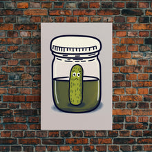 Load image into Gallery viewer, Sad Pickle Art, Framed Canvas Print, The Last Pickle, Cartoon Pickle Art
