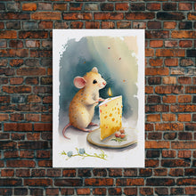 Load image into Gallery viewer, Cute mouse birthday party Watercolor Print, Mouse Art Painting, Framed Canvas Print, Cute mouse cartoon
