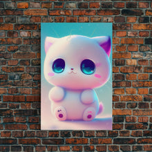 Load image into Gallery viewer, Cute Kawaii Kitten, Anime Style Art, Framed Canvas Print, Framed Art, Cat Portrait, Cartoon Cat
