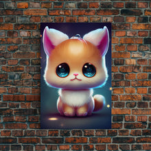 Load image into Gallery viewer, Cute Kawaii Kitten, Anime Style Art, Framed Canvas Print, Framed Art, Cat Portrait, Cartoon Cat, Kawaii Artwork
