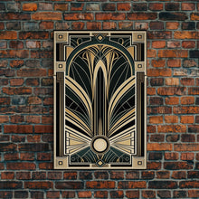 Carregar imagem no visualizador da galeria, Art Deco Wall art, Framed Canvas Print, Art Deco, Gold &amp; green art, Geometric art, Midcentury Modern, Stained glass art, Office decor
