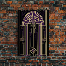 Carregar imagem no visualizador da galeria, Art Deco Wall art, Framed Canvas Print, Art Deco, Gold &amp; purple art, Living room art, Stained glass art, Office decor, Abstract art
