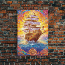 Cargar imagen en el visor de la galería, Filigree Pirate Ship Plaque Art, Framed Canvas Print, Fantasy Wall Art, Wall Decor, Pirate Wal Art, Gift For Him, Kid&#39;s Room
