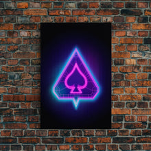 Load image into Gallery viewer, Glowing Neon Lights Pink Spades Wall Decor, Poker Wall Art, Cards, Minimalist Print, Wall Decor, Canvas Print, Wall Art, Framed Canvas
