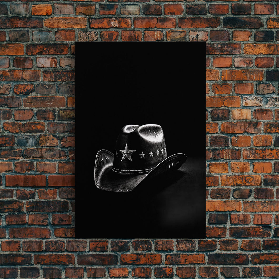 Cowboy Hat Print, Western Wall Art, Black And White, Texas Art, Minimalist Art, Wall Decor, Canvas Art, Wall Art, Framed Canvas Wall Decor