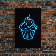 Load image into Gallery viewer, Blue Neon Lights Cupcake Wall Decor, Kitchen Wall Art, Glowing Art, Minimalist Print, Wall Decor, Canvas Print, Wall Art, Framed Canvas
