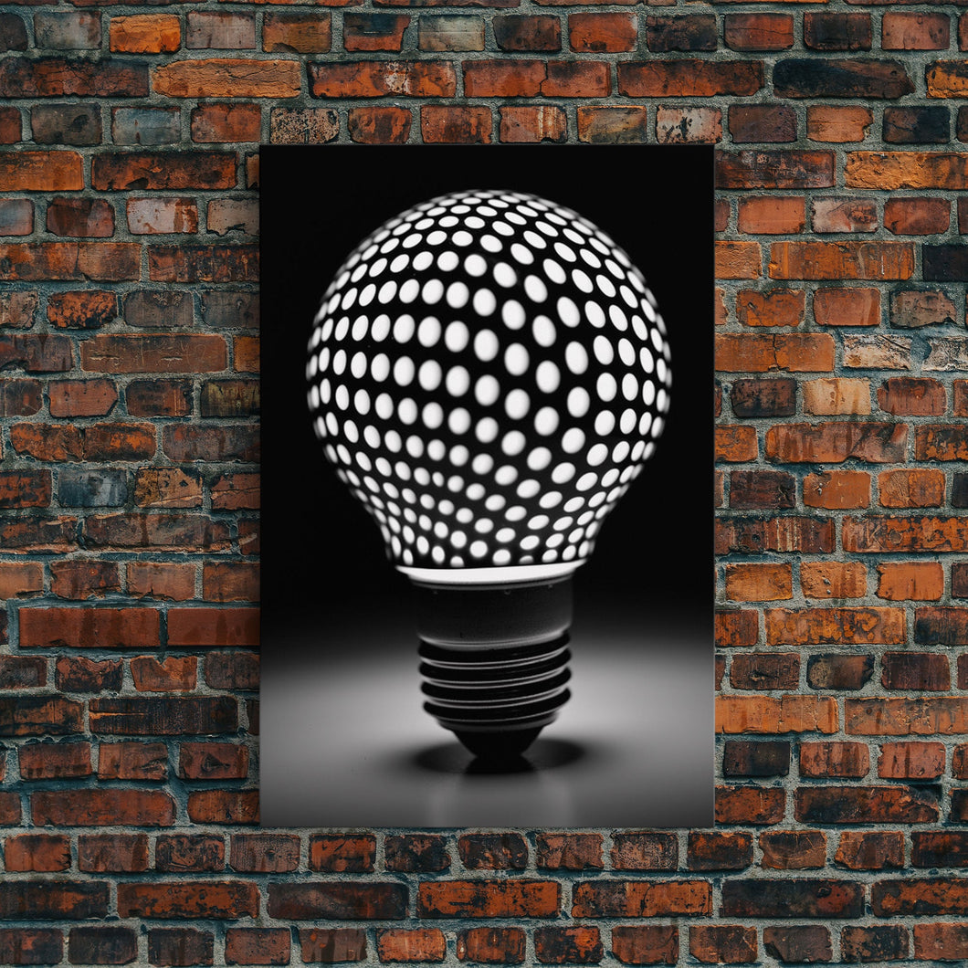 Dotted Light Bulb Wall Decor, Black And White Art, Dotted Art, Minimalist Print, Wall Decor, Canvas Print, Wall Art, Framed Canvas