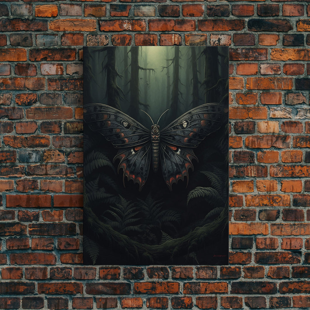 Butterfly In Woods, Butterfly Wall Decor, Dark Art, Green Wall Art, Insect Wall Decor, Wall Decor, Canvas Print, Wall Art, Framed Canvas