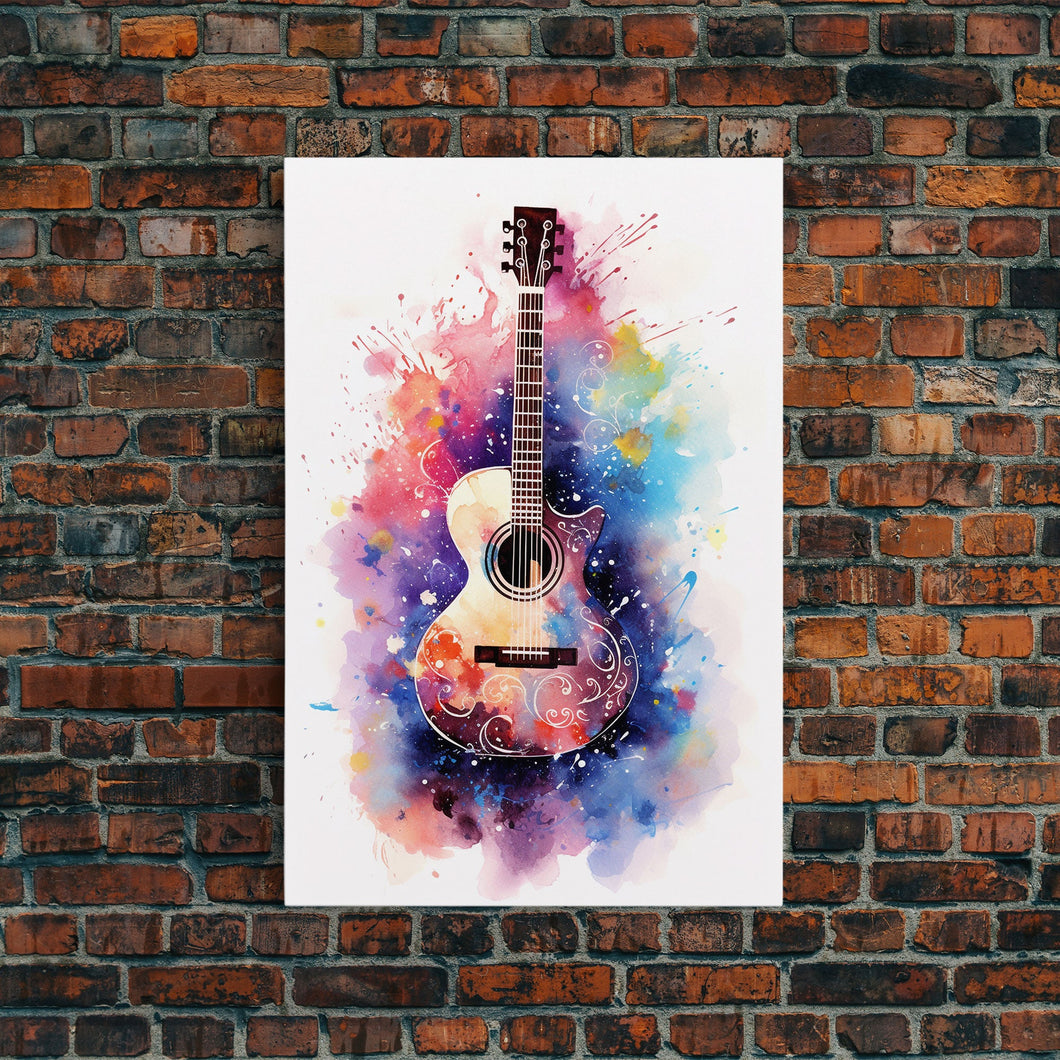 Cosmic Acoustic Guitar Wall Art Framed Canvas Print, Guitar Art, Guitar Wall Art, Music Art, Guitar Poster, Guitar Player Gift, Guitar Gifts