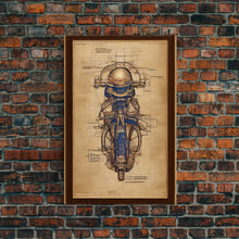 Load image into Gallery viewer, Da Vinci style steampunk motorcycle diagram, canvas print, man cave wall art, motorcycle art

