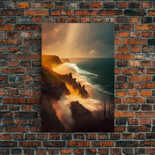 Cargar imagen en el visor de la galería, Cliffs of Scotland wall art, watercolor, canvas print, landscape wall art

