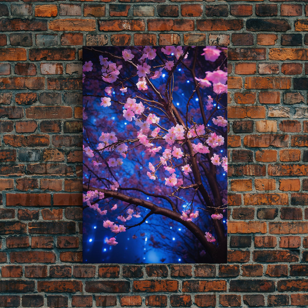 Cherry Blossom Art, Pink Flowers, Japanese Art, Sakura, Canvas Print, Wall Art, Vertical Art, Gift For Boss, Preppy Room Decor, Office Print