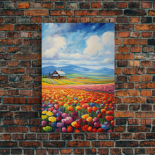 Cargar imagen en el visor de la galería, Flower Farm Wall Art, Tulip Field, Countryside Wall Print, Canvas Print, Wall Art, Vertical Art, Gifts For Grandma, Tiny House Decor

